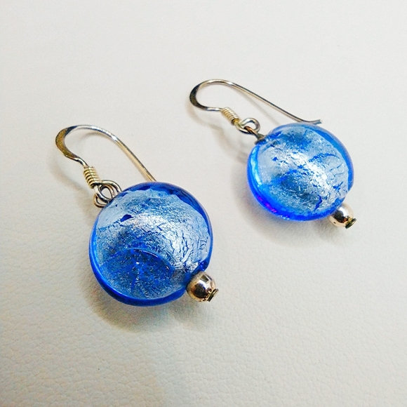 COPY- BLUE MURANO GLASS EARRINGS REAL VENICE GLASS - Picture 4 of 10